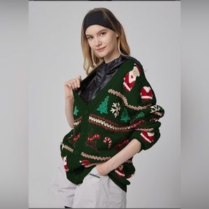 LIT Activewear Christmas V-Neck Buttoned Sweater